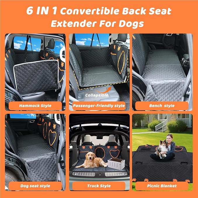 Back Seat Extender for Dogs 600D Anti-Scracth ,100%Waterproof Dog