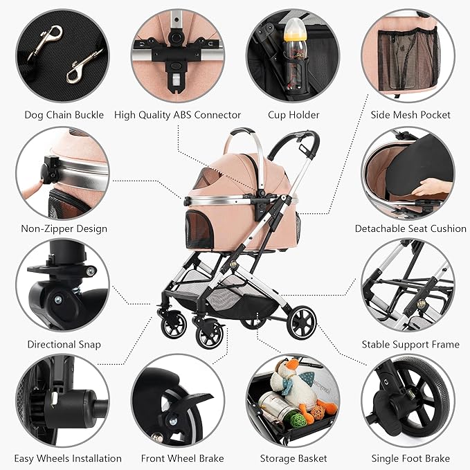 Kenyone 3-in-1 Pet Stroller for Small Medium Dogs