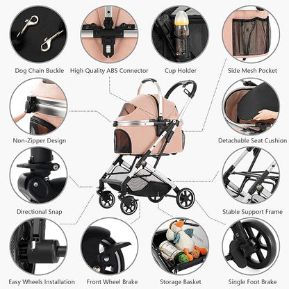 Kenyone 3-in-1 Pet Stroller for Small Medium Dogs