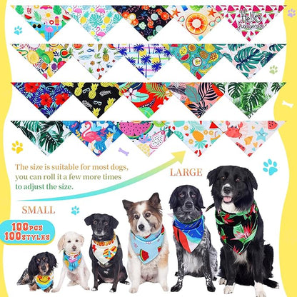100 Pcs Hawaiian Dog Bandanas Bulk Summer Pet