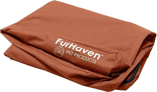 Furhaven Replacement Dog Bed Cover Water-Resistant Indoor/Outdoor Logo Print Oxford Polycanvas Mattress, Washable - Chestnut, Jumbo Plus (XX-Large)