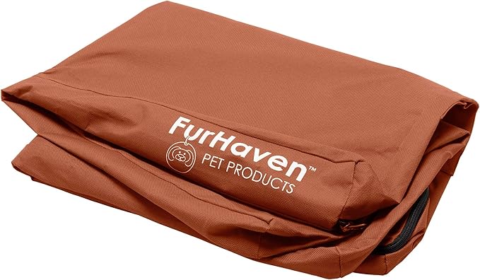 Furhaven Replacement Dog Bed Cover Water-Resistant Indoor/Outdoor Logo Print Oxford Polycanvas Mattress, Washable - Chestnut, Jumbo (X-Large)