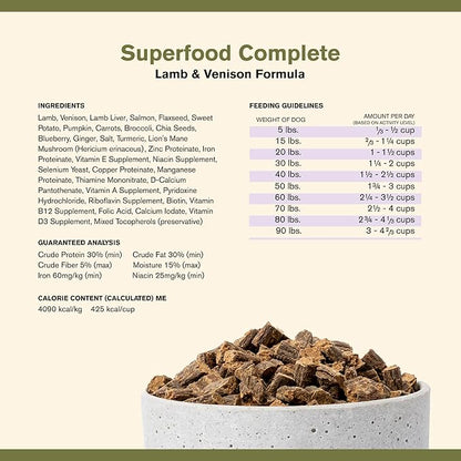 by Katherine Heigl- Superfood Complete, Air-Dried Adult Dog Food - High Protein, Zero Fillers, Superfood Nutrition (64 oz., Lamb & Venison)