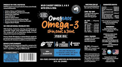 100% Pure Omega 3 Fish Oil for Dogs & Cats. Better Than Salmon Oil for Skin & Coat, Joint Function, Immune, Brain & Heart Health. Natural EPA + DHA Fatty Acids. Pet Food Supplement (Fish Oil, 32oz)