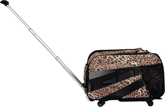 dbest products Pet Smart Cart, Small, Cheetah, Rolling Carrier with Wheels Soft Sided Collapsible Folding Travel Bag, Dog Cat Airline Approved Tote Luggage Backpack