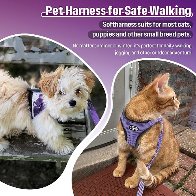 Supet Cat Harness and Leash Set for Walking and Small Dog Soft Mesh Harness Adjustable Vest with Reflective Strap Comfort Fit for Pet Kitten Puppy Rabbit