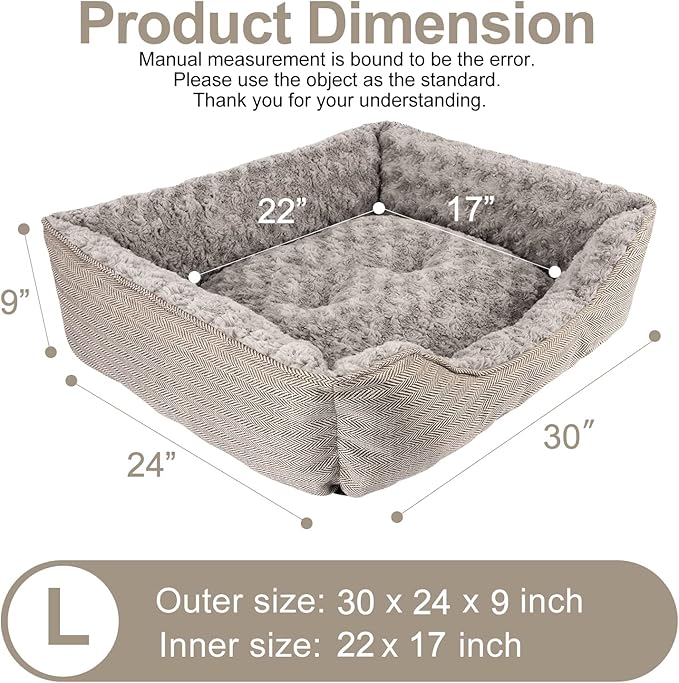 FURTIME Dog Bed for Large Medium Small Dogs Soft Washable Pet Bed Orthopedic Dog Sofa Bed Breathable Rectangle Sleeping Bed Anti-Slip Bottom(30''