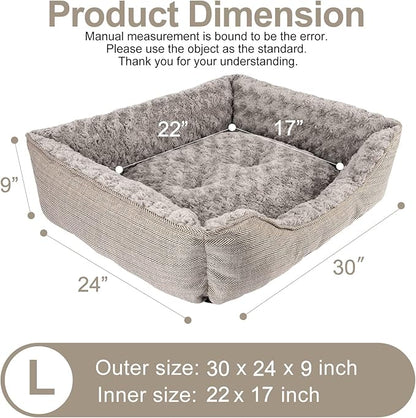 FURTIME Dog Bed for Large Medium Small Dogs Soft Washable Pet Bed Orthopedic Dog Sofa Bed Breathable Rectangle Sleeping Bed Anti-Slip Bottom(30''