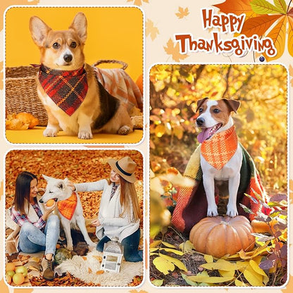 Sweetude 60 Pcs Fall Thanksgiving Plaid Dog Bandanas