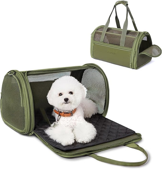 BurgeonNest Side-Expandable Pet Carrier for Small Dogs and Cats, Lightweight Car Travel Cat Puppy Carrier Dog Purse, 17.8x11x11 Inchs Up to 16lbs