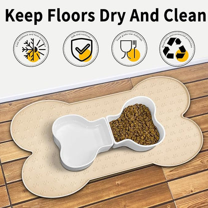 Dog Food Mat Anti-Slip Silicone Dog Bowl Mat Thicker Pet Placemat Waterproof Cat Feeder Pad with Raised Edge Puppy Kitten Feeding Mats Suitable Small Medium-Sized Dogs Cats Eating Tray