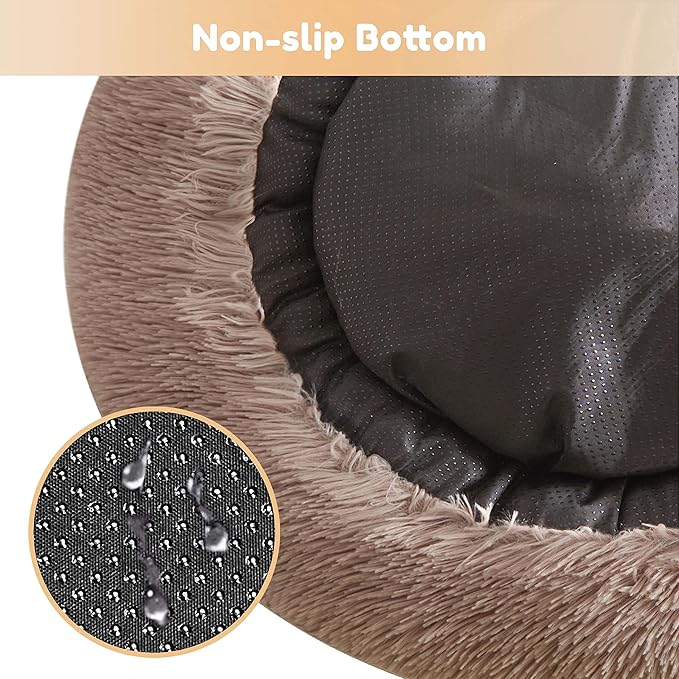 Western Home Faux Fur Dog Bed & Cat Bed, Original Calming Dog Bed for Small Medium Large Pets, Anti Anxiety Donut Cuddler Round Warm Washable Cat Bed for Indoor Cats(20", Brown)