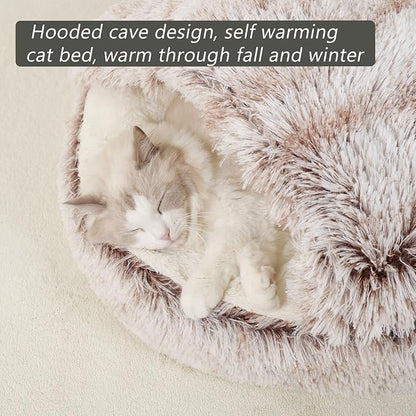 Cat Beds for Indoor Cats Cave & Calming Dog Beds Bed,27inch, Coffee