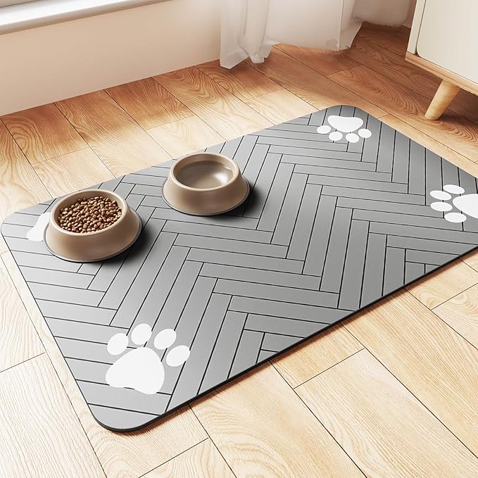 Pet Feeding Mat-Absorbent Pet Placemat for Food and Water Bowl (12"x20", Striped