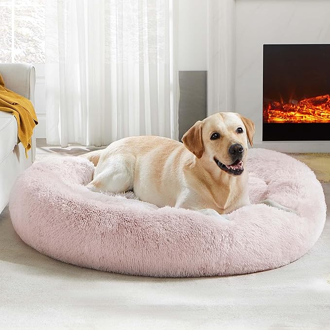 WESTERN HOME WH Calming Dog & Cat Bed, Anti-Anxiety Donut Cuddler Warming Cozy Soft Round Bed, Fluffy Faux Fur Plush Cushion Bed for Small Medium Dogs and Cats (20"/24"/30"/36")