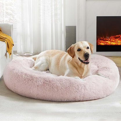 WESTERN HOME WH Calming Dog & Cat Bed, Anti-Anxiety Donut Cuddler Warming Cozy Soft Round Bed, Fluffy Faux Fur Plush Cushion Bed for Small Medium Dogs and Cats (20"/24"/30"/36")