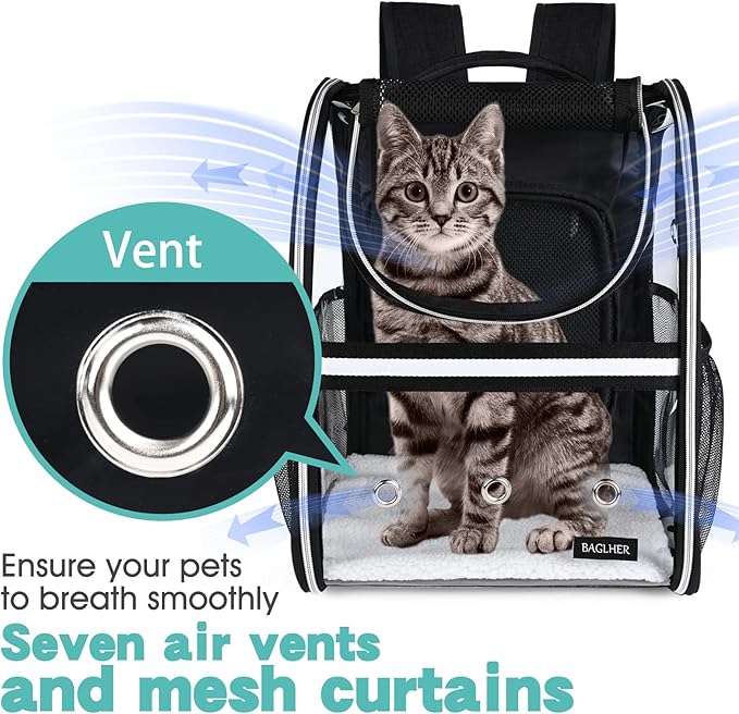 BAGLHER Expandable Pet Carrier Backpack，Pet Bubble Backpack for Small Cats Puppies Dogs Bunny, Airline-Approved Ventilate Transparent Capsule Backpack for Travel, Hiking and Outdoor Use. Black