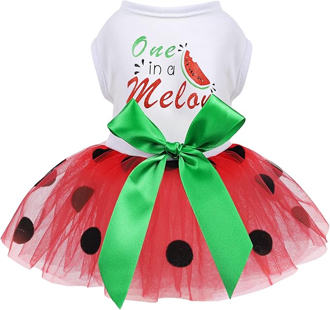 Dog Dress for Small Medium Dogs Girl Watermelon Polka Dots Mesh Dress Dog Outfit