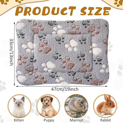 4 Pack Ultra Soft Dog Cat Bed Mat with Cute Prints Reversible Fleece Dog Crate Kennel Pad Cozy Washable Thickened Hamster Guinea Pig Bed Pet Bed Mat for Small Animals (Light Gray,13 x 19 Inches)