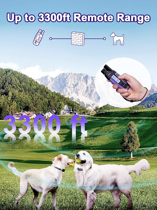 Bousnic Dog Shock Collar 2 Dogs (5-120Lbs) 3300 ft (1-8) Vibration (1-16) and (1-99) Modes