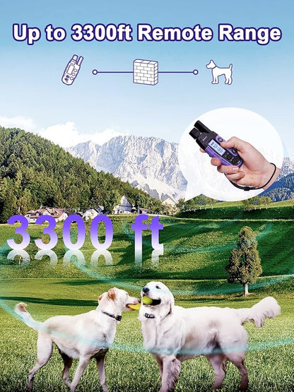 Bousnic Dog Shock Collar 2 Dogs (5-120Lbs) 3300 ft (1-8) Vibration (1-16) and (1-99) Modes