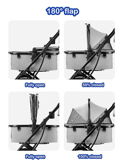 Medium Pet Stroller for Dogs Up to 66lbs 2 in 1 Pet 2 Dogs, 180 ̊ 4 Wheels