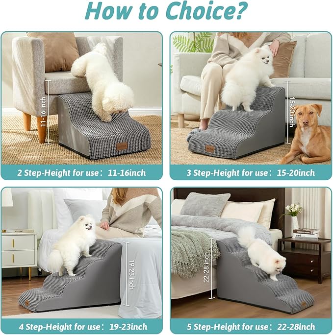 Dog Stairs for High Bed 23" H 15.7x33x22.6in, Light 5 Tiers