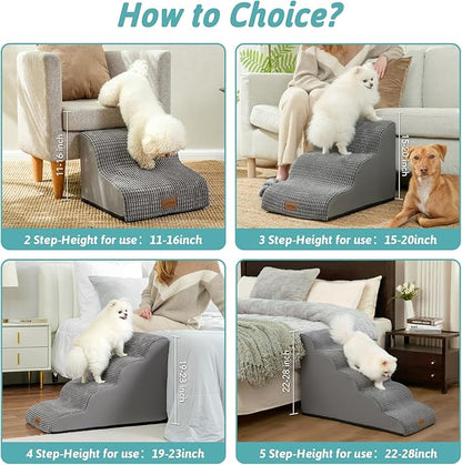 Dog Stairs for High Bed 23" H 15.7x33x22.6in, Light 5 Tiers