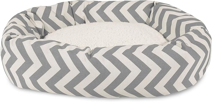 52 inch Grey Chevron Sherpa Bagel Dog Bed