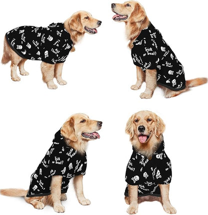 Halloween Dog Costume, Trick or Treat Skull Print Hoodie Winter Halloween Cosplay Clothes Sweaters Outfits Pullover Pets' Sweatshirt Hoodies with Pocket for Medium Large Dogs-XL