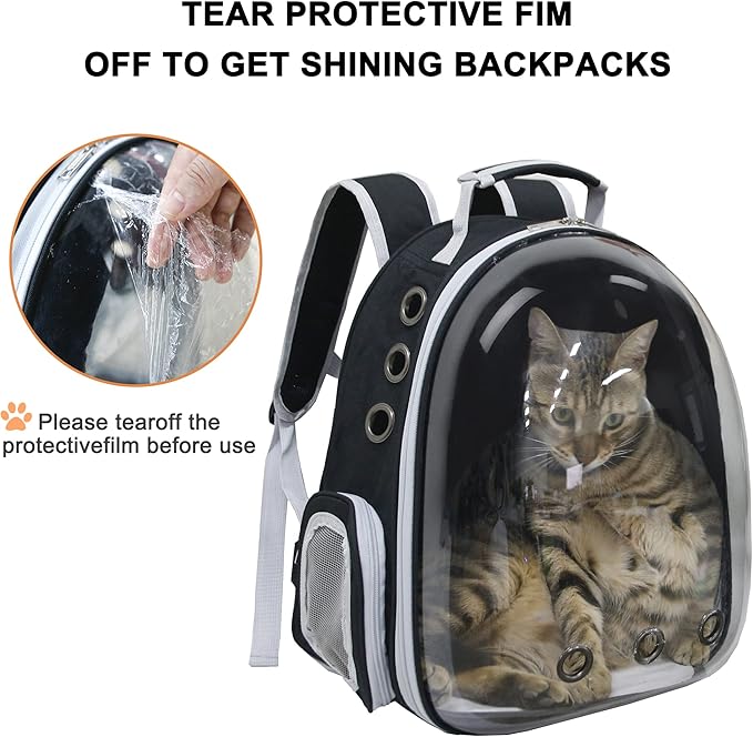 Cat Backpack, Airline Approved Bubble Carrying Bag for Small Medium Dogs Cats, Space Capsule Pet Carrier Dog Hiking Backpack Travel Carrier(Black)