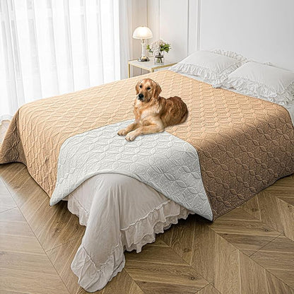 Waterproof Dog Bed Cover Pet Blanket for Furniture Bed Couch Sofa Reversible (Sand+Cream, 82x82 Inches)