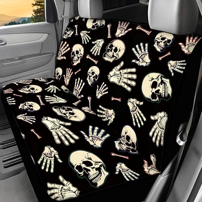 AFPANQZ Skull Skeleton Car Backseat Covers Dog Seat Cushion for Rear Seat Non-Slip Soft Car Seat Covers for Dogs