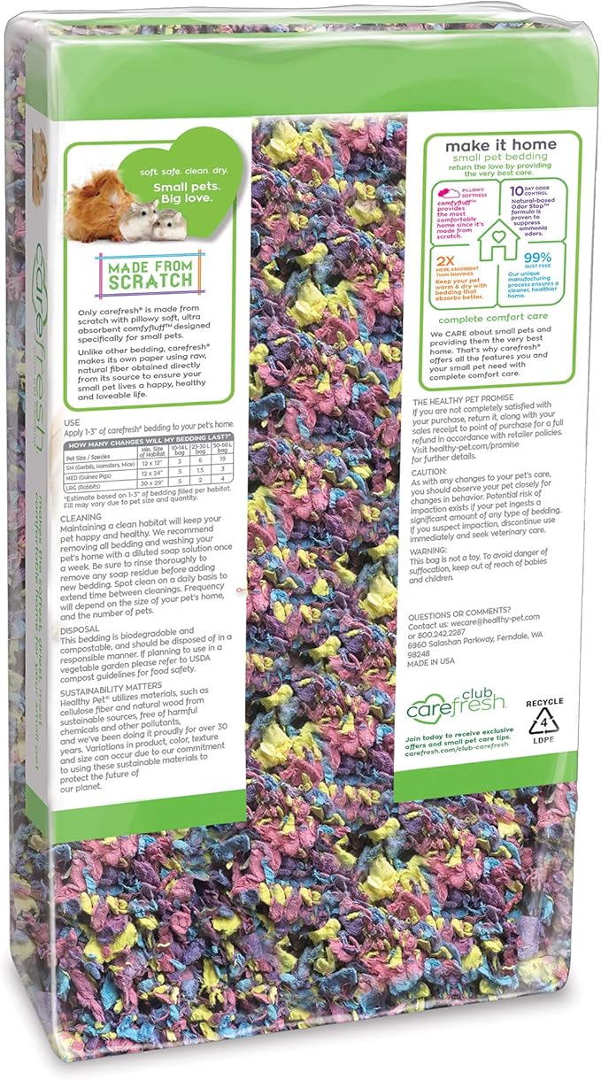 Carefresh 99% Dust-Free Confetti Natural Paper Small Pet Bedding with Odor Control, 10 L