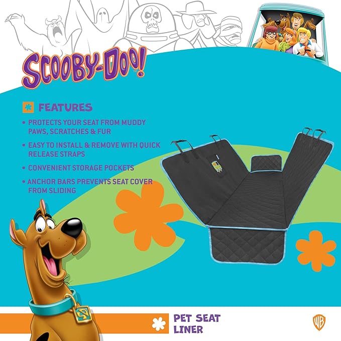 BDK Scooby Doo Dog Car Seat Cover for Back Seat – Hammock Dog Seat Protector with Storage Pocket