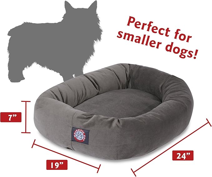 Majestic Pet 24 Inch Suede Calming Dog Bed Washable – Cozy Soft Round Dog Bed with Spine Support for Dogs to Rest their Head 24x19x7 (Inch)