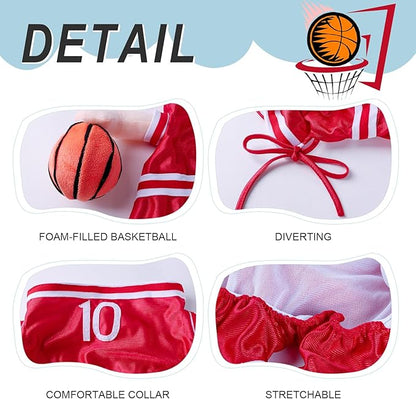 DELIFUR Dog Basketball Player Costume - Pet Halloween Costume Adjustable Funny Dress Up Sports Outfit Cosplay Clothes for Small Medium Dog Red (Small)