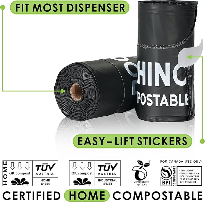 Certified Home Compostable Dog Poop Bags with Handles 216 Bags