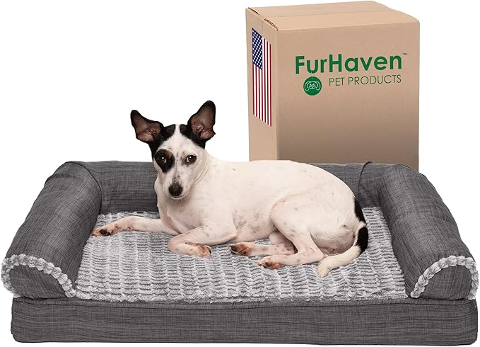 Furhaven Memory Foam Dog Bed for Medium/Small Dogs w/ Removable Bolsters & Washable Cover 35 lbs