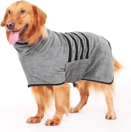 Microfibre Dog Bathrobe Dog Towel Wrap Super Absorbent Dog Drying Coat Bath Robe for Puppy, Medium & Large Dogs, Fast Drying, Adjustable, for Pet Dogs & Cats