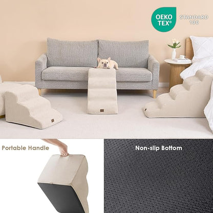 EHEYCIGA Curved Dog Stairs for Small Dogs 15.7" H 3-Step Dog