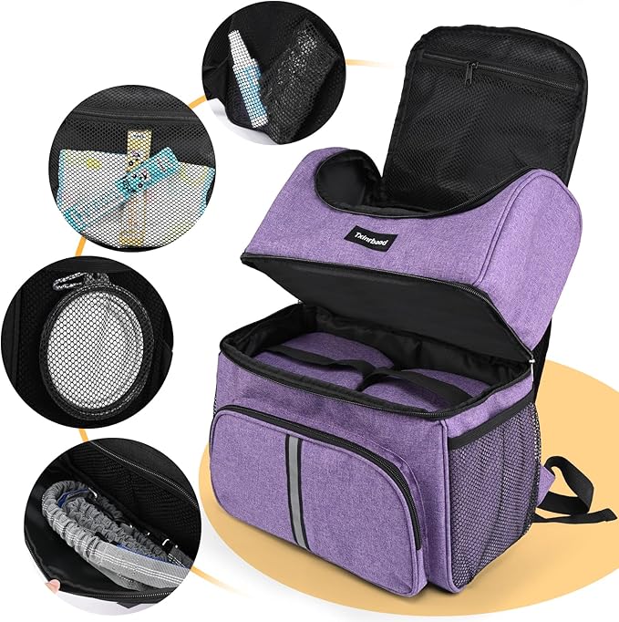 Dog Travel Bag Airline Approved Pet Supplies Backpack with 2 Food Container Dog Bags for Traveling Camping Hiking Purple