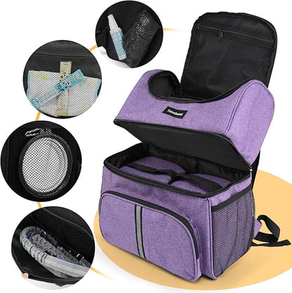 Dog Travel Bag Airline Approved Pet Supplies Backpack with 2 Food Container Dog Bags for Traveling Camping Hiking Purple