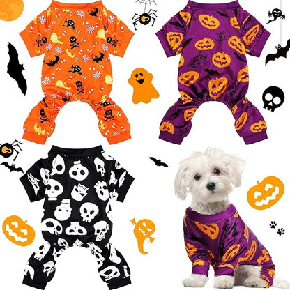 3 Pieces Halloween Dog Pajamas Pet Skull Pajamas Dog Puppy Jumpsuit Bodysuit Halloween Puppy Costume Clothes Holiday Rompers Dog Apparel Jumpsuit for Pet Puppy Dog Cat (M)