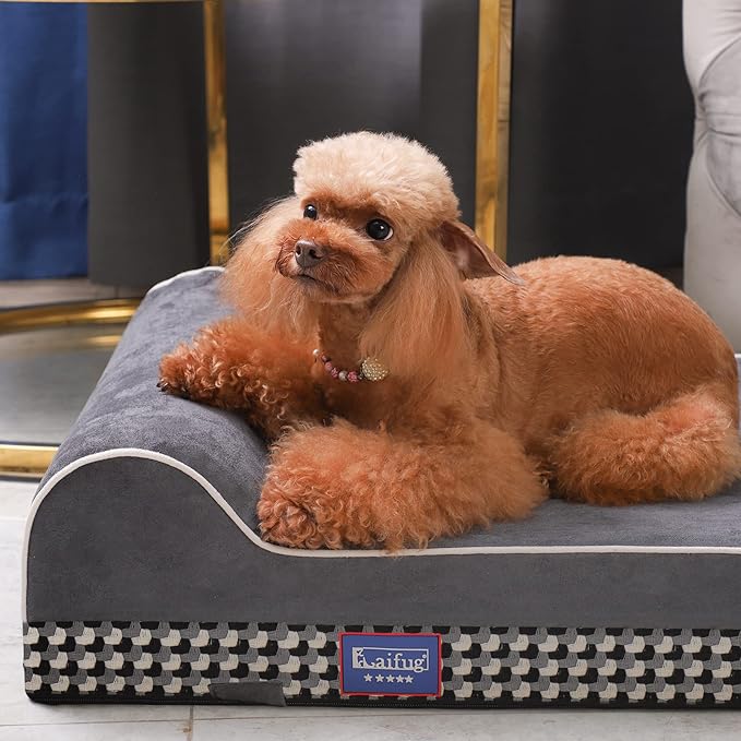 Laifug Orthopedic Memory Foam Extra Large Dog Bed with Pillow and Durable Water Proof Liner & Removable Washable Cover & Smart Design (Medium (34"x22"x7")