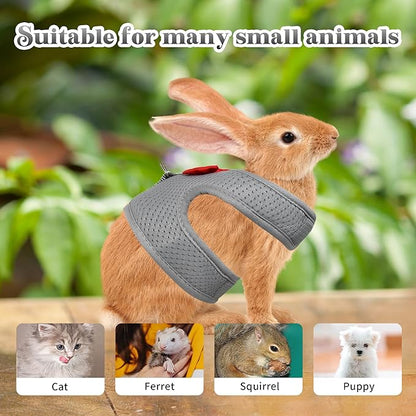 AIITLE Rabbit Harness and Leash Set with Cute Bow, Soft Breathable Mesh Vest Harness for Rabbits Kitten Ferret Puppy Small Pets Walking Supplies Grey L