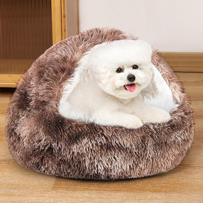 NOYAL Dog Bed Round Hooded Plush Cat Cave