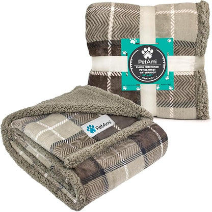 PetAmi WATERPROOF Dog Blanket For Bed 80x60 Plaid