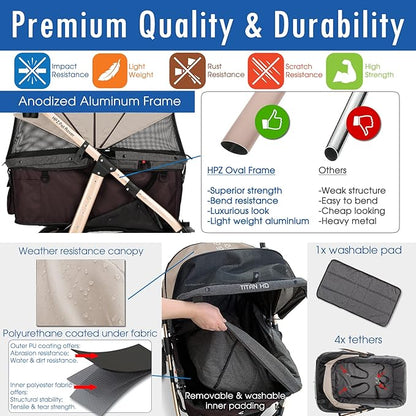 HPZ Pet Rover Titan-HD Premium Super-Sized Dog/Cat/Pet Stroller SUV Travel Carriage/w Access Ramp/100Lbs Capacity/Pumpless Rubber Wheels/Aluminum Frame for Small