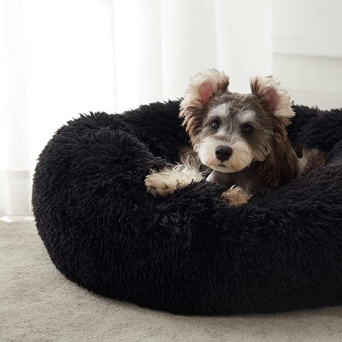 WESTERN HOME WH Calming Dog Bed & Cat Bed, Anti-Anxiety Donut Dog Cuddler Bed, Warming Cozy Soft Dog Round Bed, Fluffy Faux Fur Plush Dog Cat Cushion Bed for Small Medium Dogs and Cats